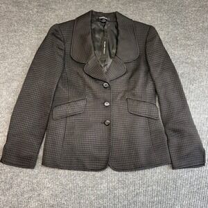 Ellen Tracy Houndstooth Blazer Black Women's 10 Silk Blend NWT Career Jacket